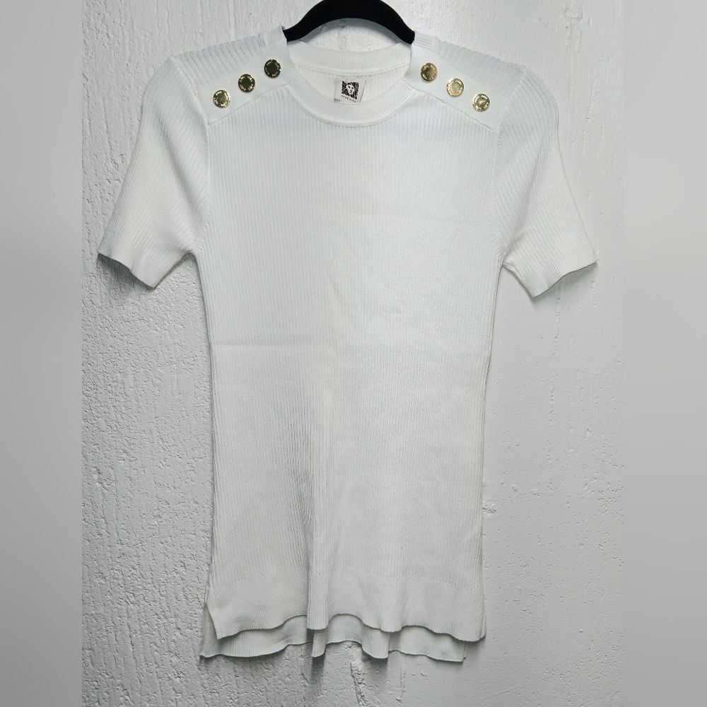 Anne Klein white top with gold buttons